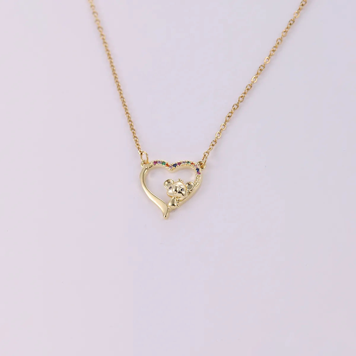 Reused Necklaces-Cute Bear Heart Shape Stainless Steel Copper Plating Inlay Zircon 18k Gold Plated Pendant Necklace