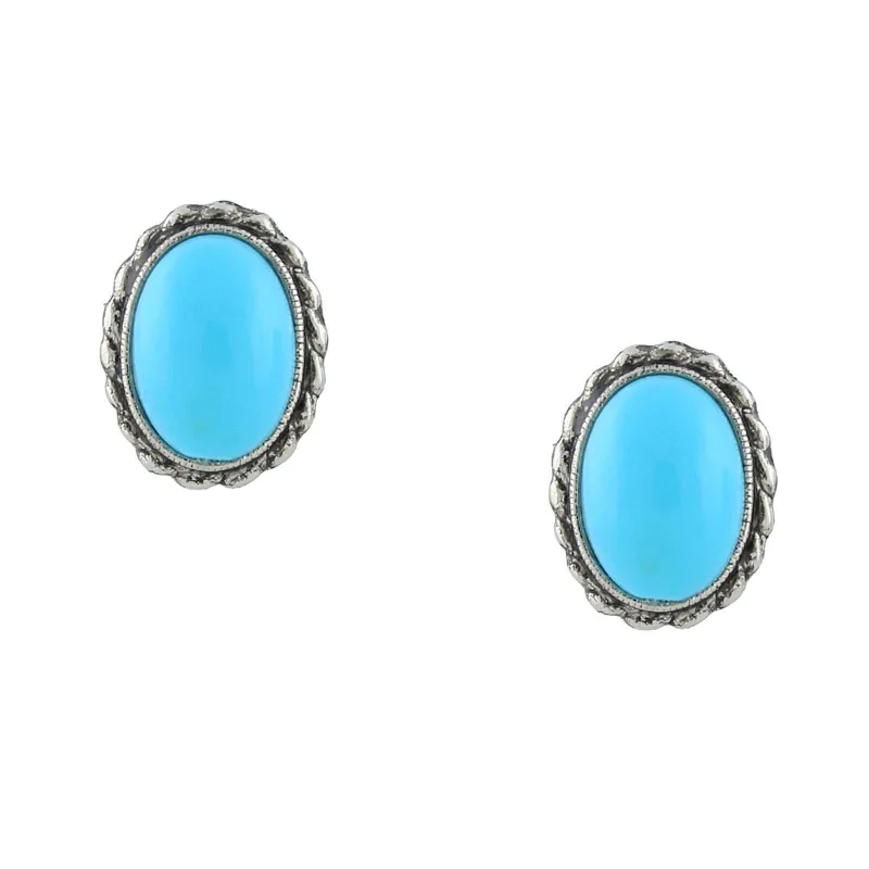 Earrings With Firm Grip-2028 Jewelry Turquoise Smooth Oval Button Earrings