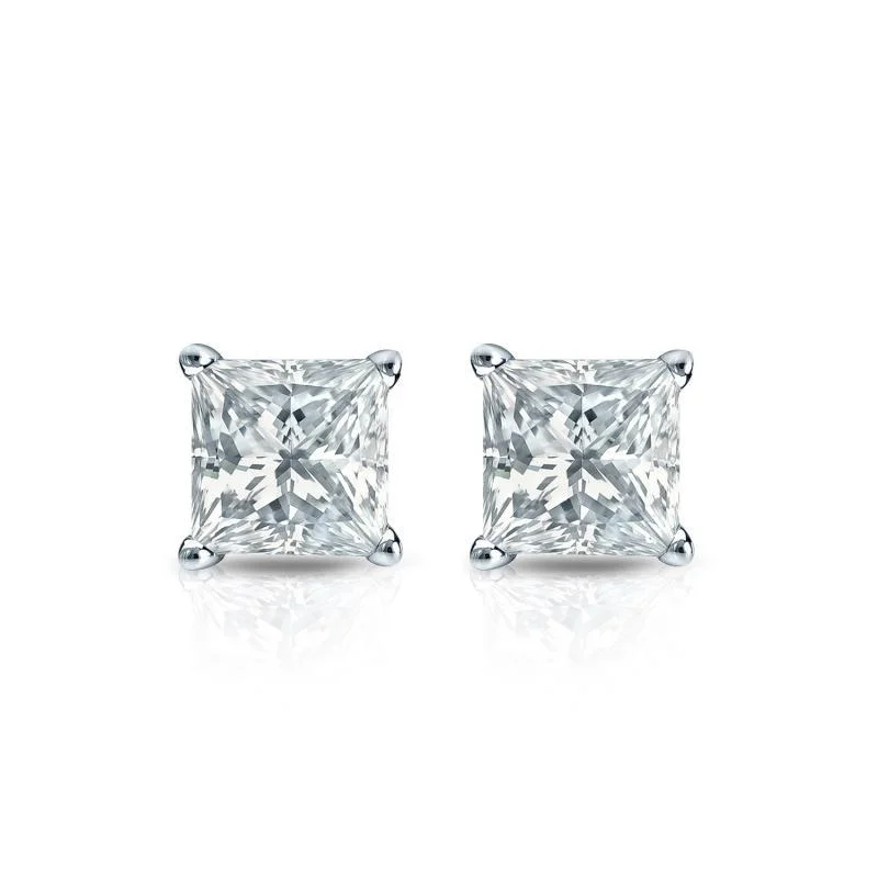 Earrings For Travel Kits-Princess Cut Moissanite VVS D Stud Earrings .925 Sterling Silver