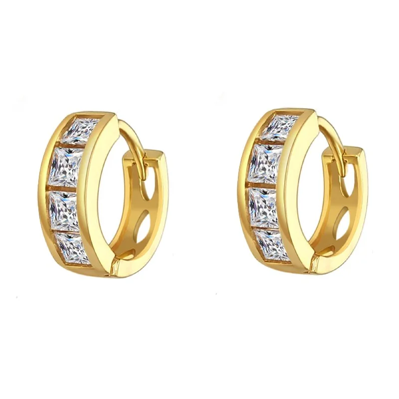 Earrings For Town Shine-Large Princess Cut CZ Huggie Hoop Iced Out Earrings .925 Silver