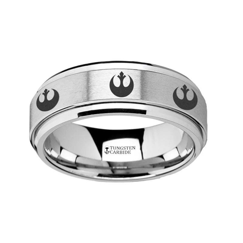 Rings For Urban Spark-Rebel Alliance Starbird Engraved Star Wars Spinner Tungsten Wedding Band