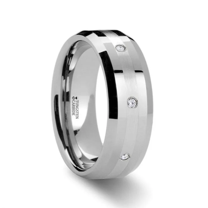 Rings For Whispered Sparkle-Tungsten Men's Wedding Band with Platinum Inlay & Diamonds