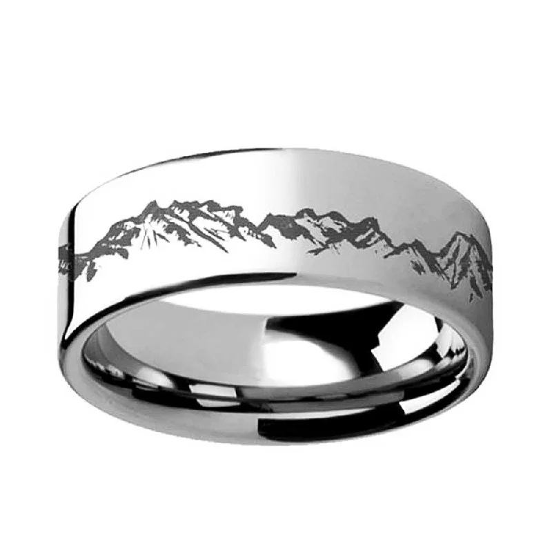 Peak Shine Rings-Mountain Range Tungsten Men's Wedding Band