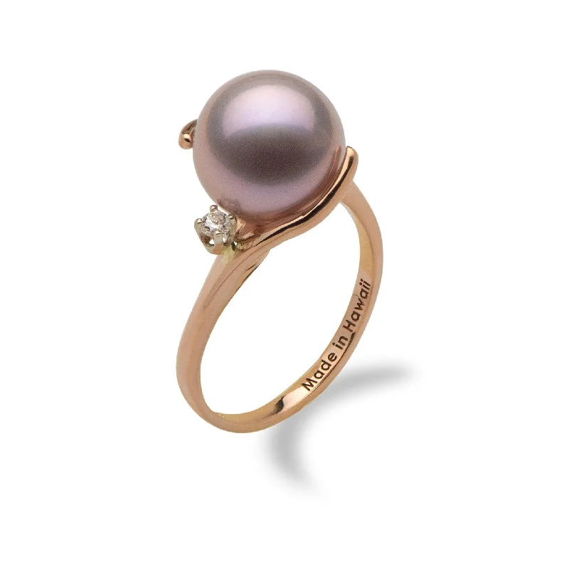 Best Twinkle Rings-Lilac Freshwater Pearl Ring in Rose Gold with Diamonds - 10-11mm