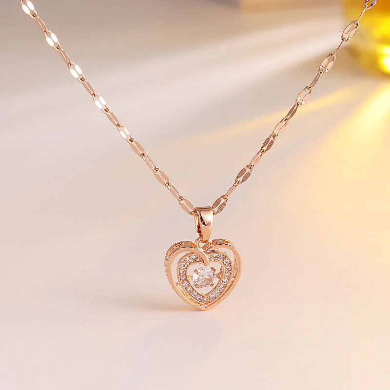 Rose Gold-Smart Double Layers Loving Heart Necklace