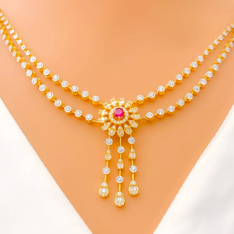 Necklaces For Wee Ones-Modest Blooming Flower Diamond + 18k Gold Necklace Set