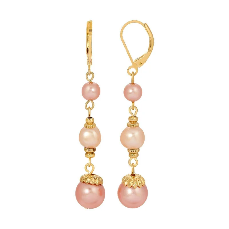 Earrings With Firm Grip-1928 Jewelry Rosabella Raspberry & Champagne Faux Pearl Linear Earrings