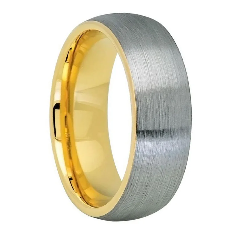 Resilient Rings For Endless Days-Domed Brushed Tungsten Men's Wedding Band with Contrasting Gold Interior