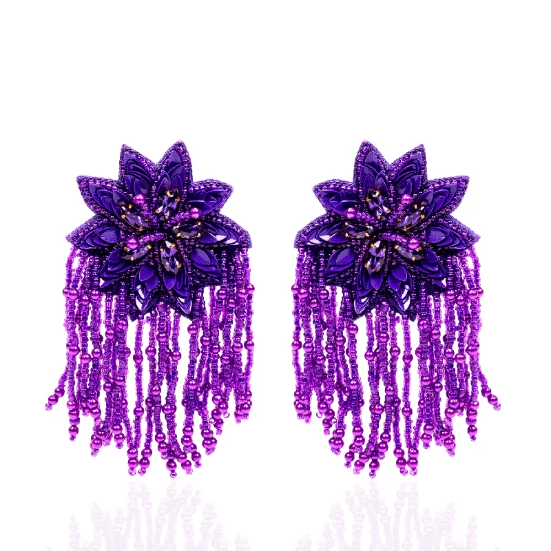 Tailored Earrings Designs-Tyla Party Dangles - Sequin Purple