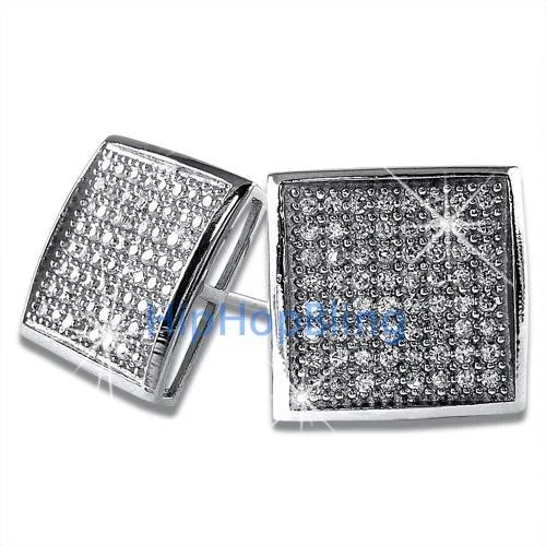 Earrings For Fine Strands-XXL Deep Dish Box CZ Bling Bling Micro Pave Earrings .925 Silver