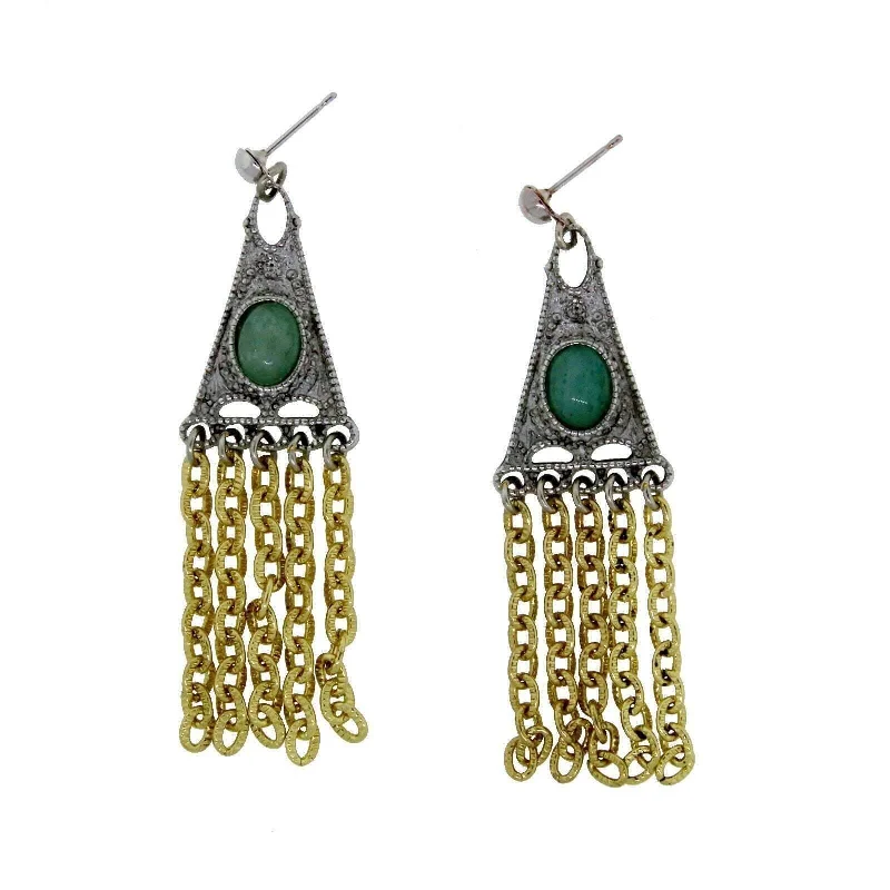 Hush Earrings For Ease-T.R.U. Pewter Genuine Aventurine Chain Drop Earrings