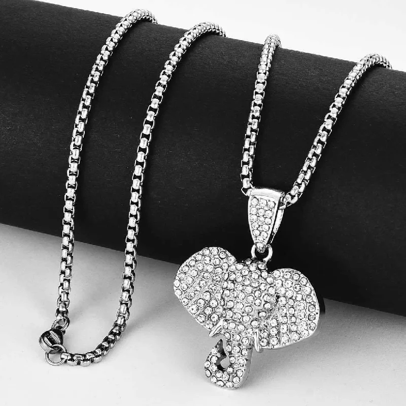 Xl0359 Diamond-Embedded Elephant Head with Steel Chain 70cm