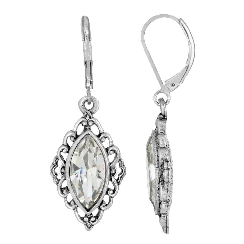 Solid Earrings For Presence-1928 Jewelry Austrian Crystal Navette Diamond Drop Earrings