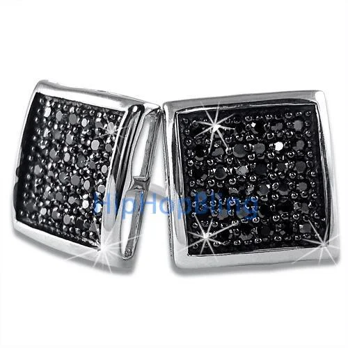 Earrings For Pure Wear-Large Deep Box Black CZ Micropave Earrings .925 Silver