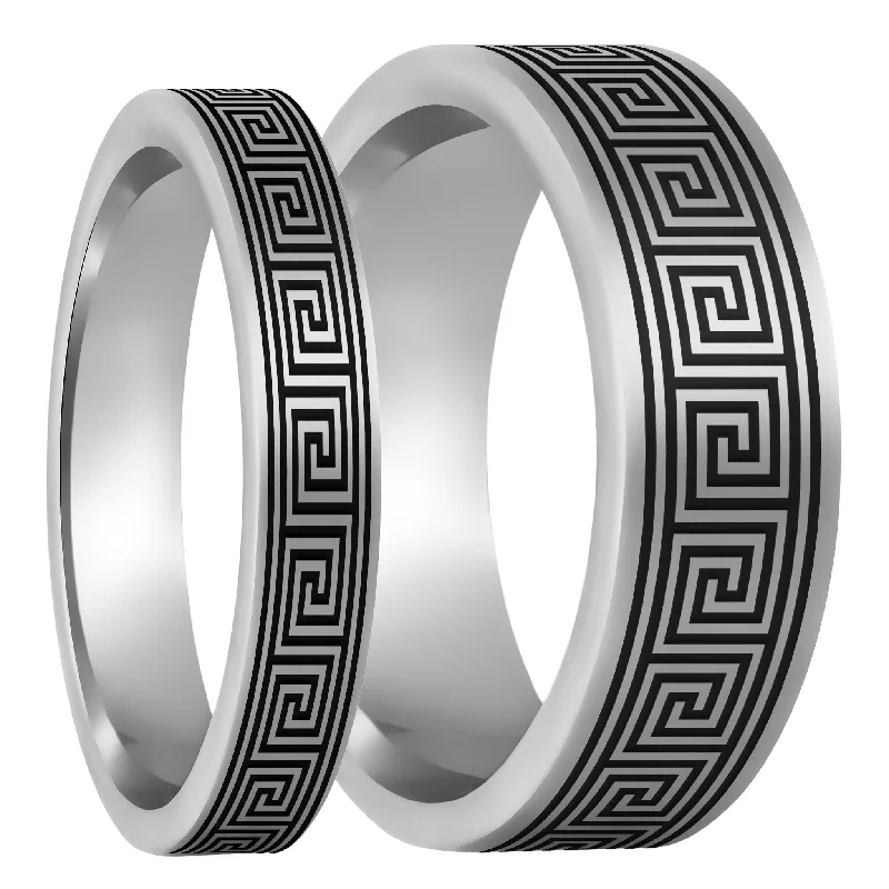 Rings Hunt Strategies-Greek Key Tungsten Couple's Matching Wedding Band Set