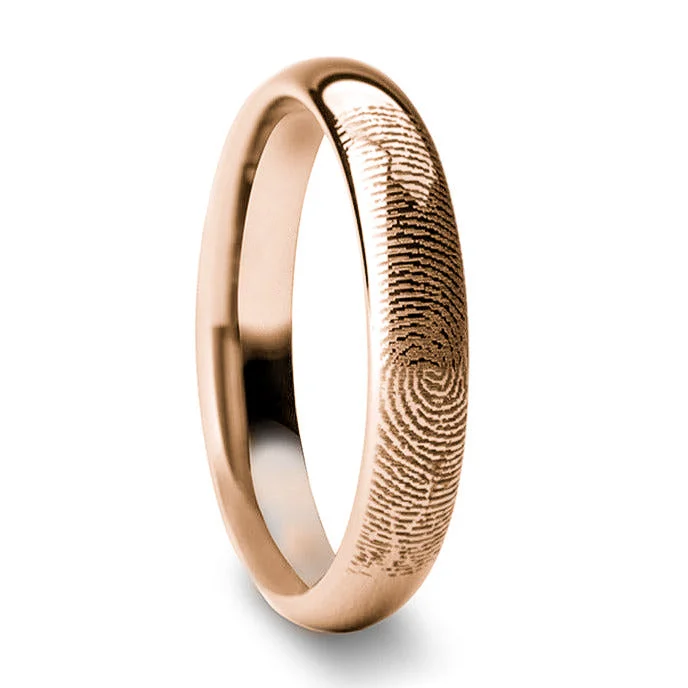 Rings For Breezy Afternoons-Custom Fingerprint Engraved Rose Gold Plated Tungsten Women's Ring