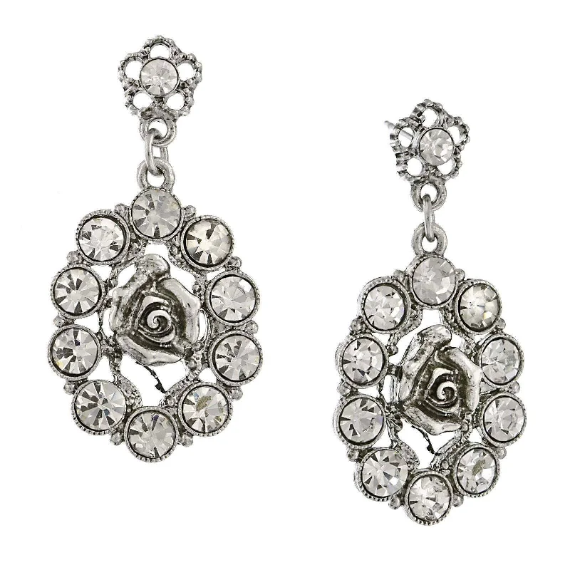 Earrings For Cozy Nights-1928 Bridal Crystal Oval Flower Drop Earrings