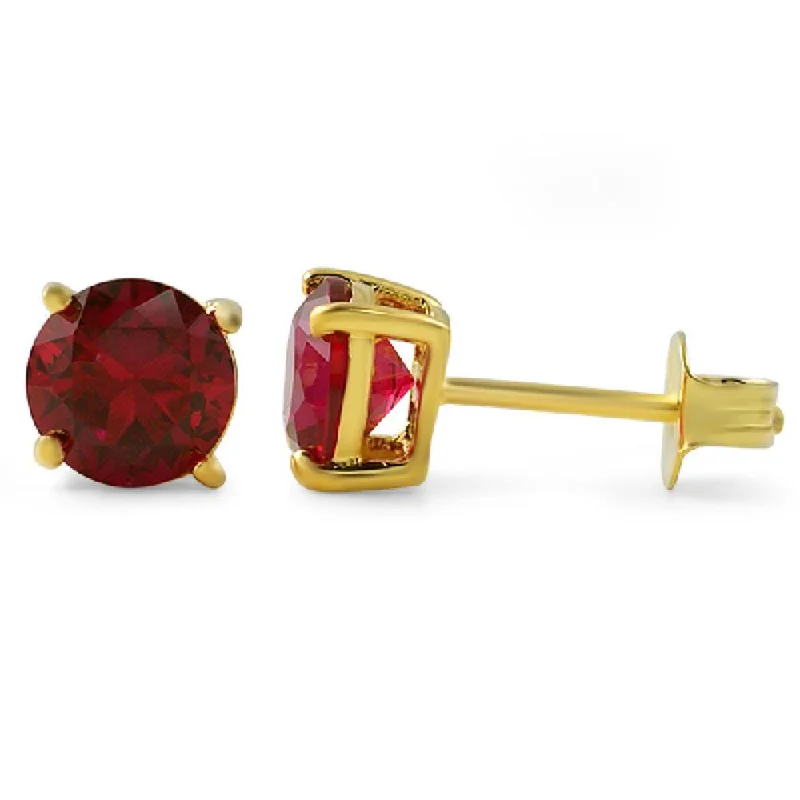 Earrings For Chill Wear-Lab Ruby Round Cut Stud Earrings Gold .925 Silver