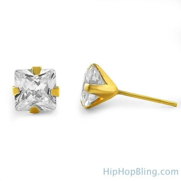 Thick Earrings For Life-10K Yellow Gold Round CZ Stud Earrings