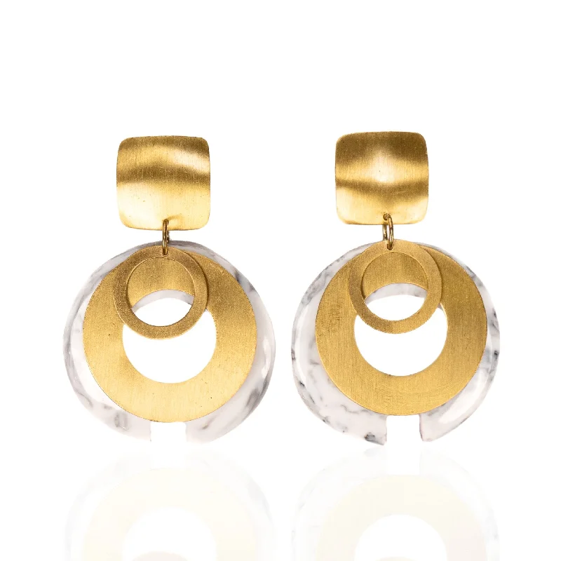 Earrings For Full Looks-Victoria Statement Dangles - B/W Marble