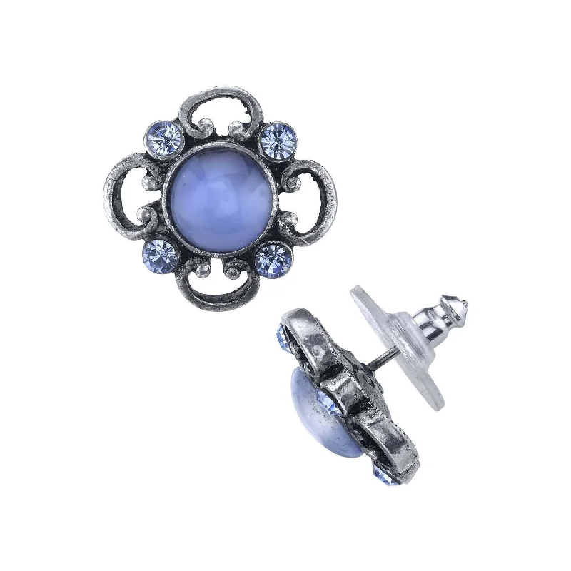 Earrings For Tween Years-1928 Jewelry Light Blue Moonstone And Light Sapphire Austrian Crystals Post Button Earrings