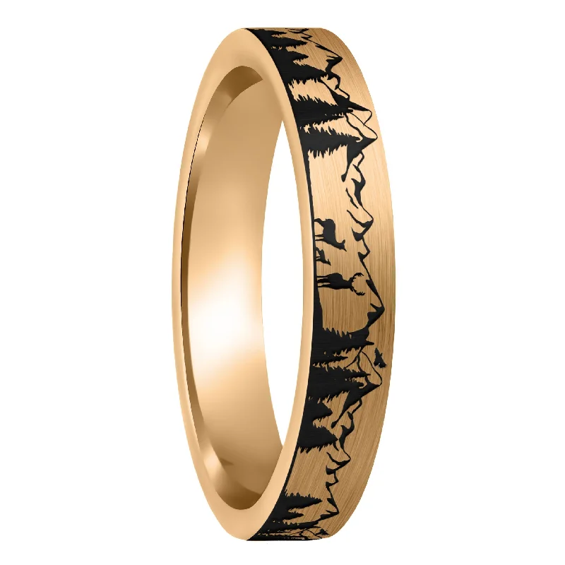 Rings Harmony Tips-Deer Mountain Range Brushed Rose Gold Tungsten Women's Wedding Band