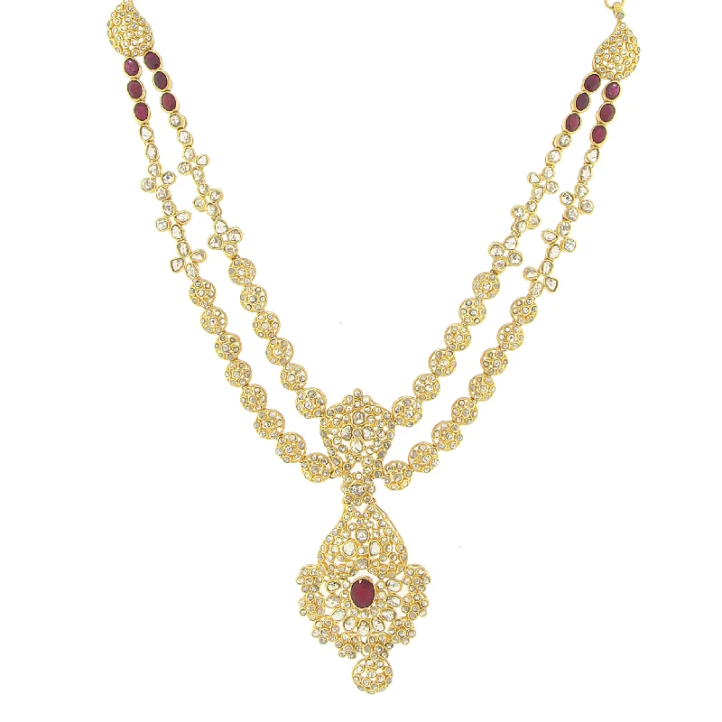 Necklaces Glint Rating-3 PIECE POLKI 22k Gold NECKLACE SET WITH RUBY