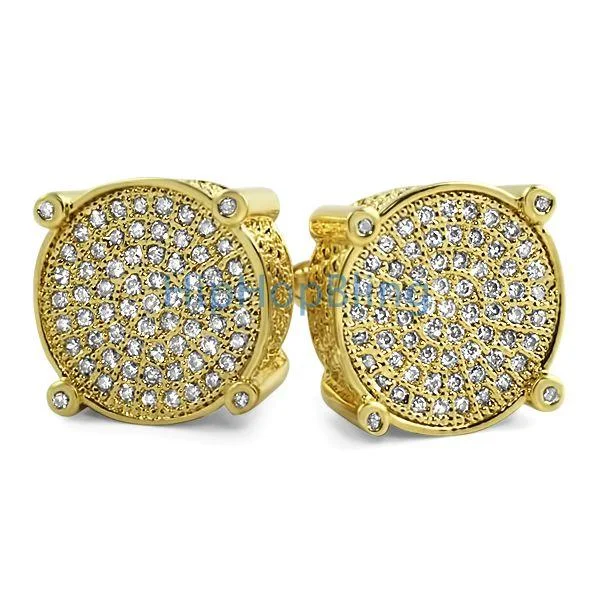 Best Bespoke Earrings-Micro Pave Solitaire Gold CZ Bling Bling Earrings