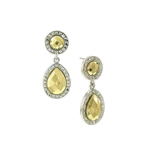 Earrings For Secret Gifts-1928 Jewelry Fusion Lux Stone Double Round Teardrop Earrings