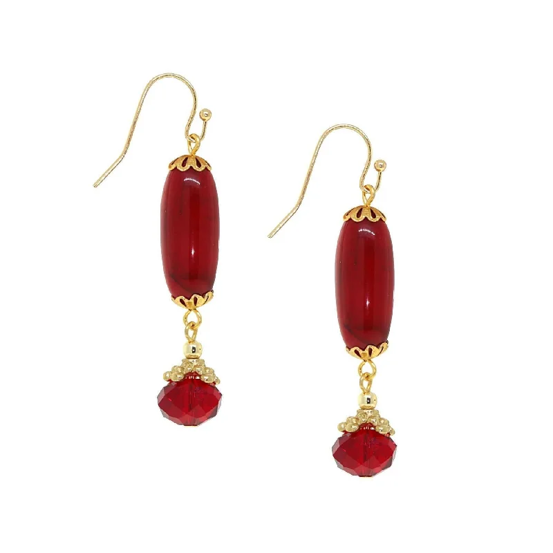 Refined Earrings For Class-1928 Jewelry Red Bead Linear Drop Earrings