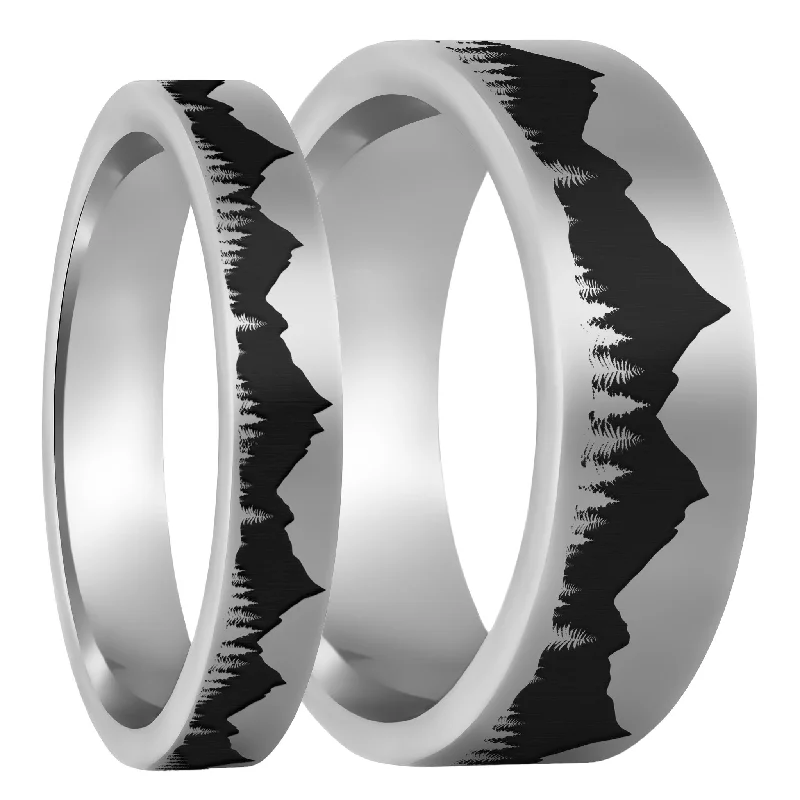 Rings Vibe Tutorials-Treeline Mountains Tungsten Couple's Matching Wedding Band Set