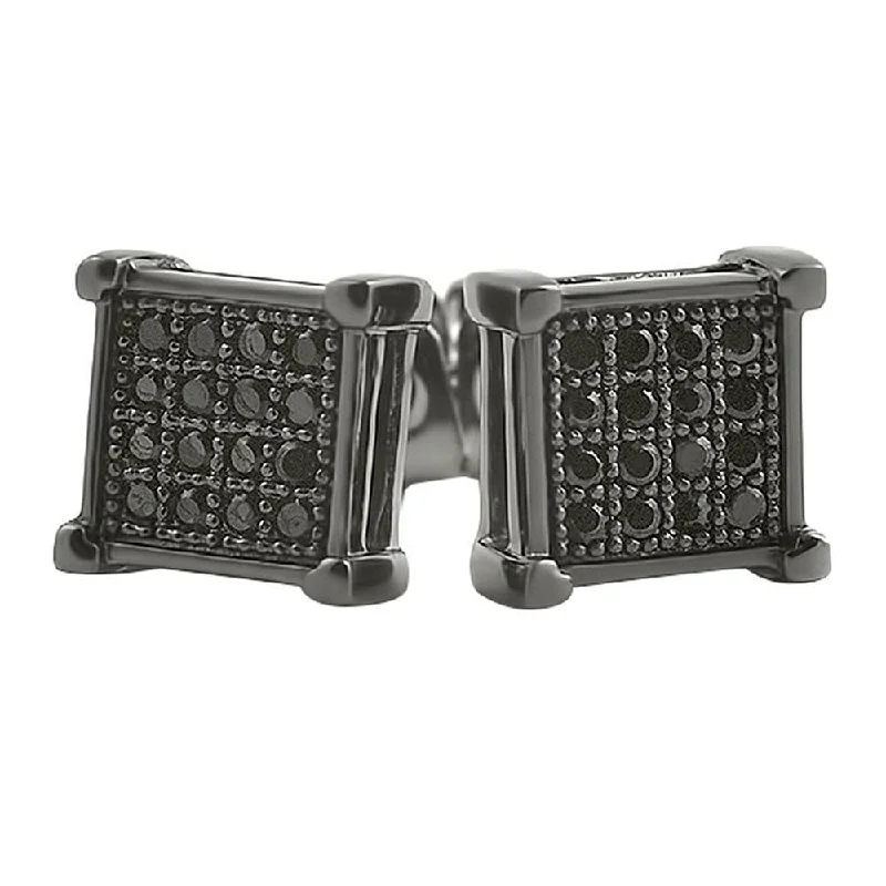 Earrings For Big Crowds-Box CZ Iced Out Black Bling Bling Earrings