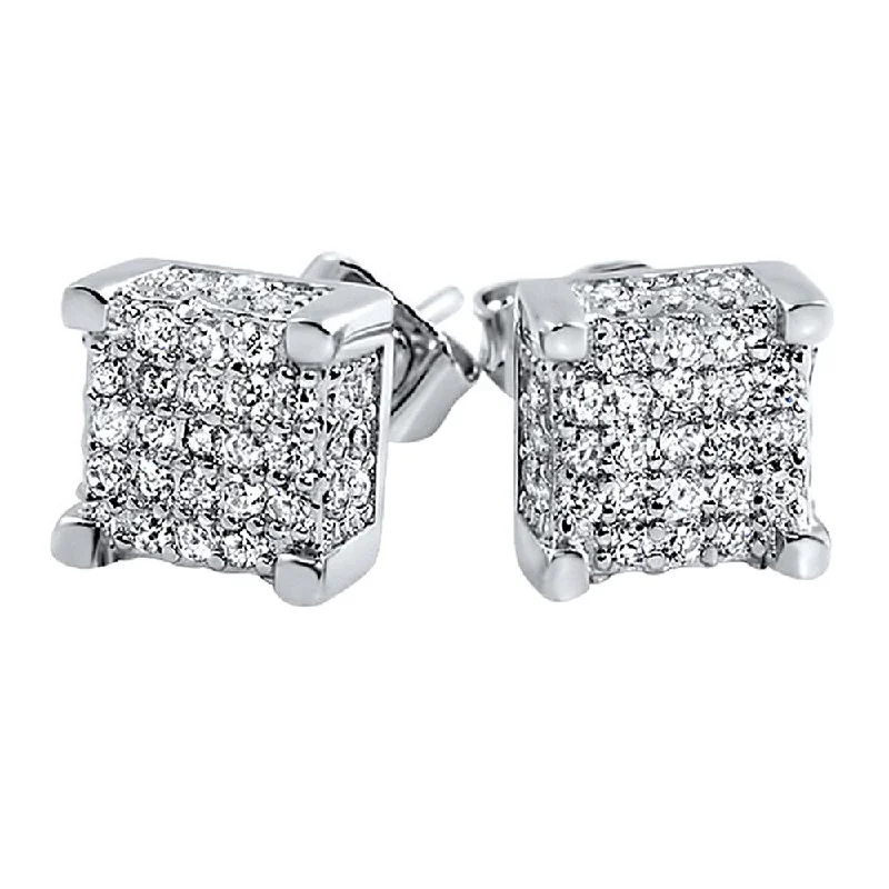 Earrings For Ear Newbies-Custom 3D Cube VVS Moissanite Earrings .925 Sterling Silver