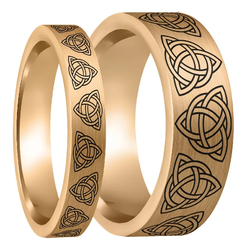 Rings Hold Rituals-Celtic Trinity Knot Brushed Rose Gold Tungsten Couple's Matching Wedding Band Set