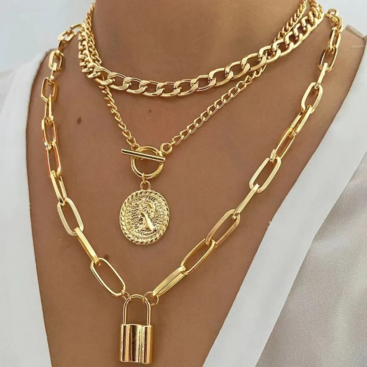 Steal Necklaces For Bargains-Streetwear Lock Alloy Plating Women's Layered Necklaces