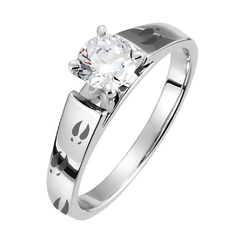 Best Floaty Rings-Solitaire Cubic Zirconia Women's Engagement Ring with Engraved Deer Tracks