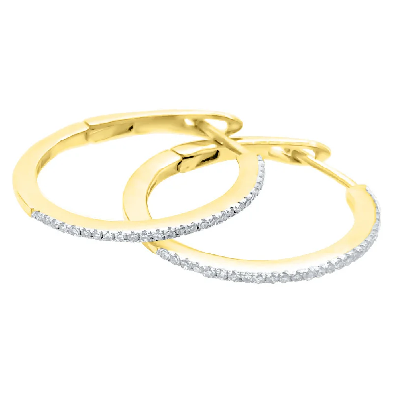 Earrings For Fine Bands-20MM Skinny Hoop Diamond Earrings .20cttw 10K Yellow Gold