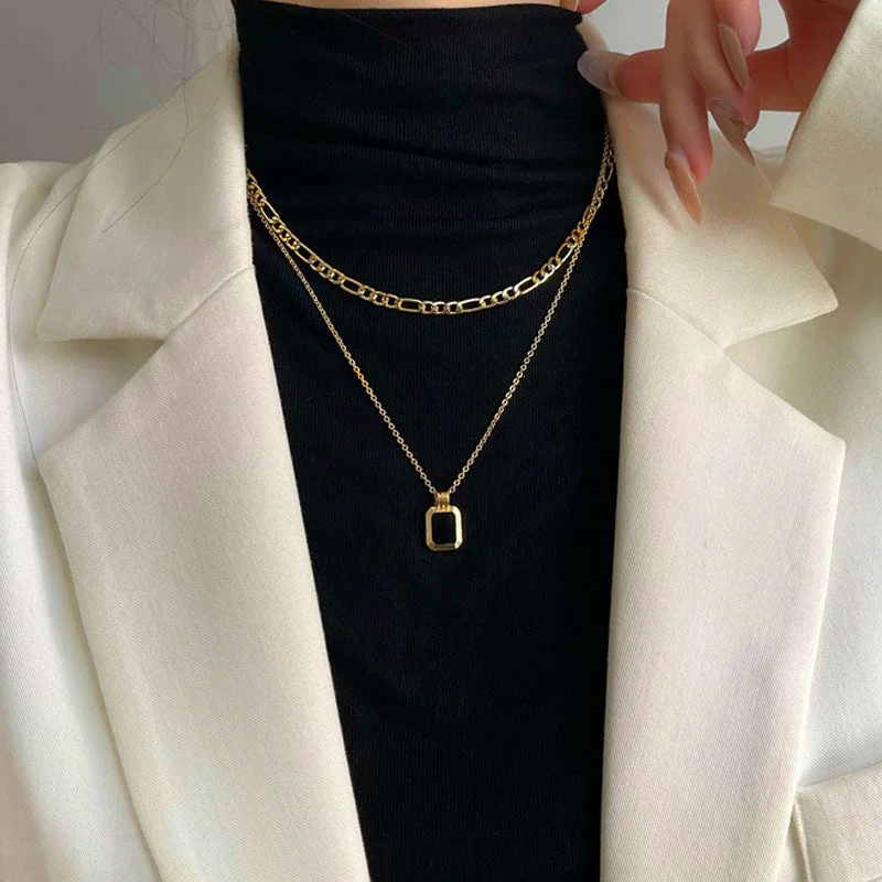 4 Gold# Double Square Necklace