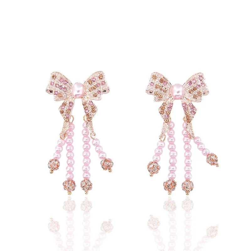 Best Wear Earrings-Diamonique Dainty Bow Dangles - Pink