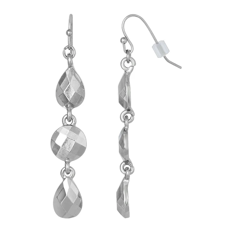 Earrings For Full Looks-1928 Jewelry Faceted Teardrop And Round Shape Linear Earrings