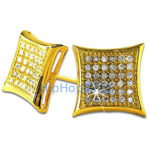 Earrings For Soft Skin-Large Kite Gold Vermeil CZ Micro Pave Bling Bling Earrings .925 Silver