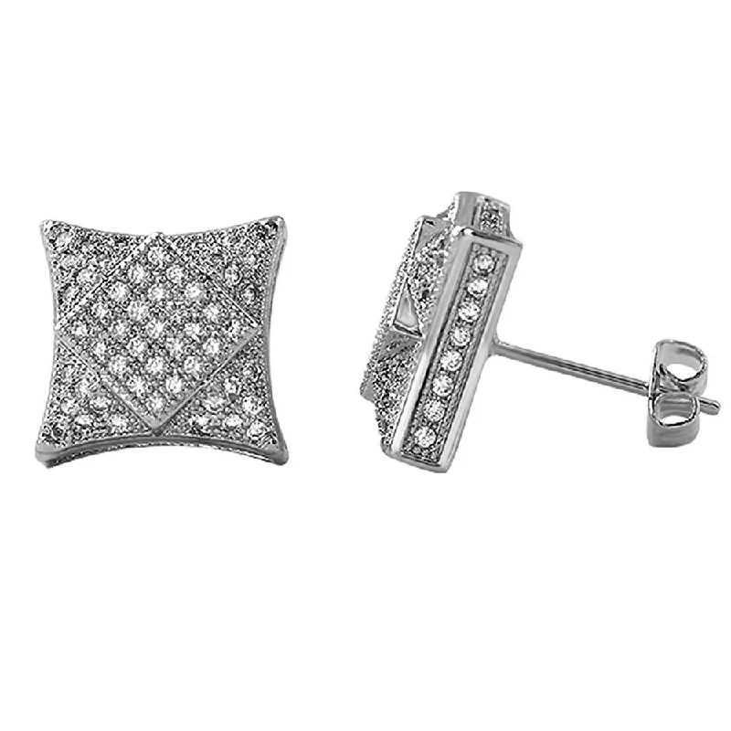 Earrings For Loud Days-3D Square in Kite Rhodium CZ Micro Pave Bling Earrings