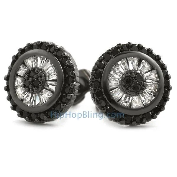 Earrings For Huge Fun-Black Radiant Baguette CZ Bling Bling Earrings