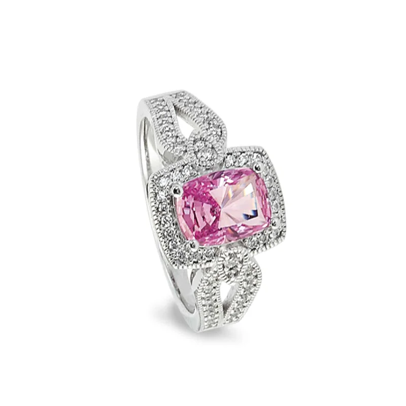 Polished Rings For Refinement-Simulated Pink Ruby Women's Ring with Simulated Diamonds