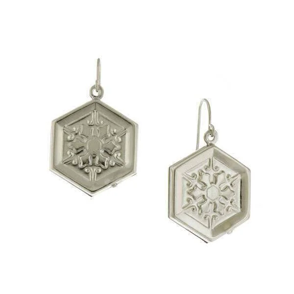 Earrings For Full Locks-1928 Jewelry Silver Hexagon Snowflake Wire Drop Earrings