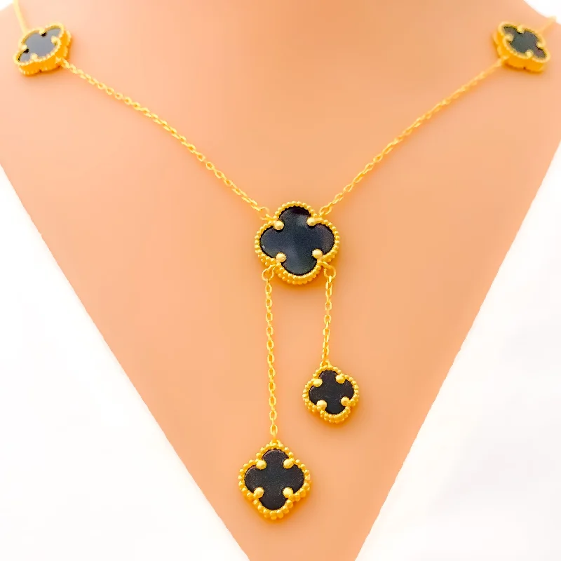 Necklaces For Slim Lines-Extravagant Decorative 21k Gold Clover Necklace Set