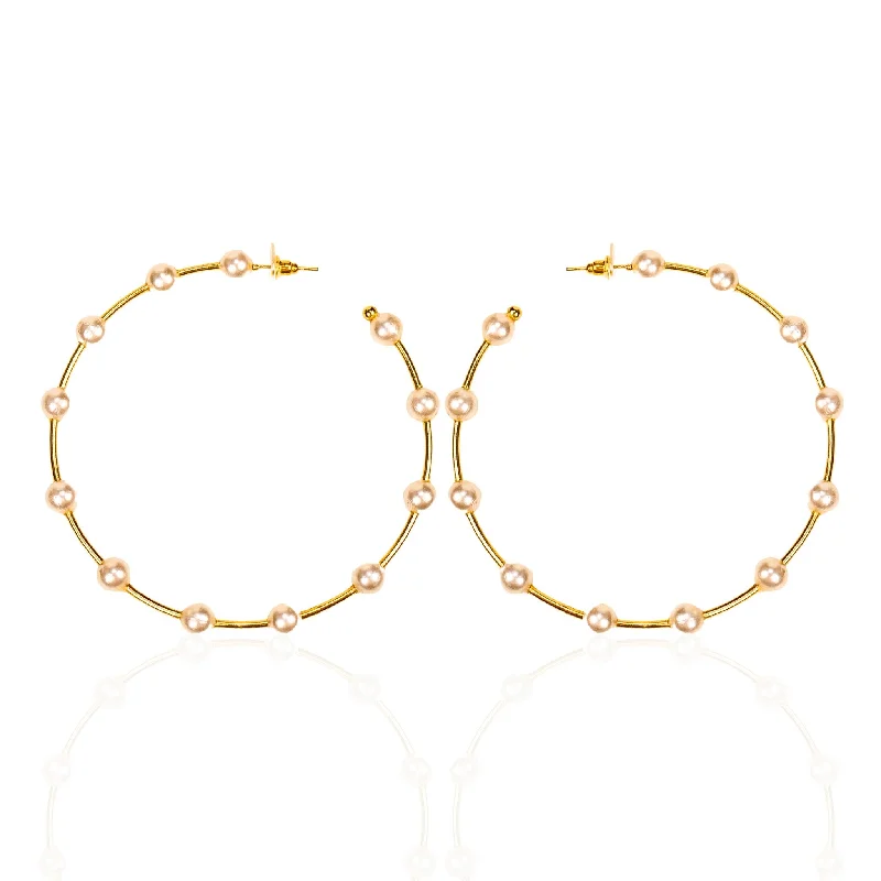 Great Earrings For Luxe Nights-Tiffani Oversized Pearl Hoops - Gold