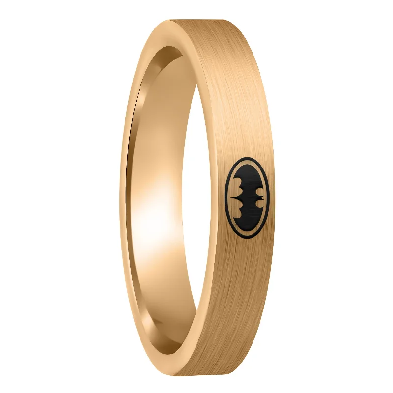 Rings For Growing Hands-Batman Brushed Rose Gold Tungsten Women's Wedding Band