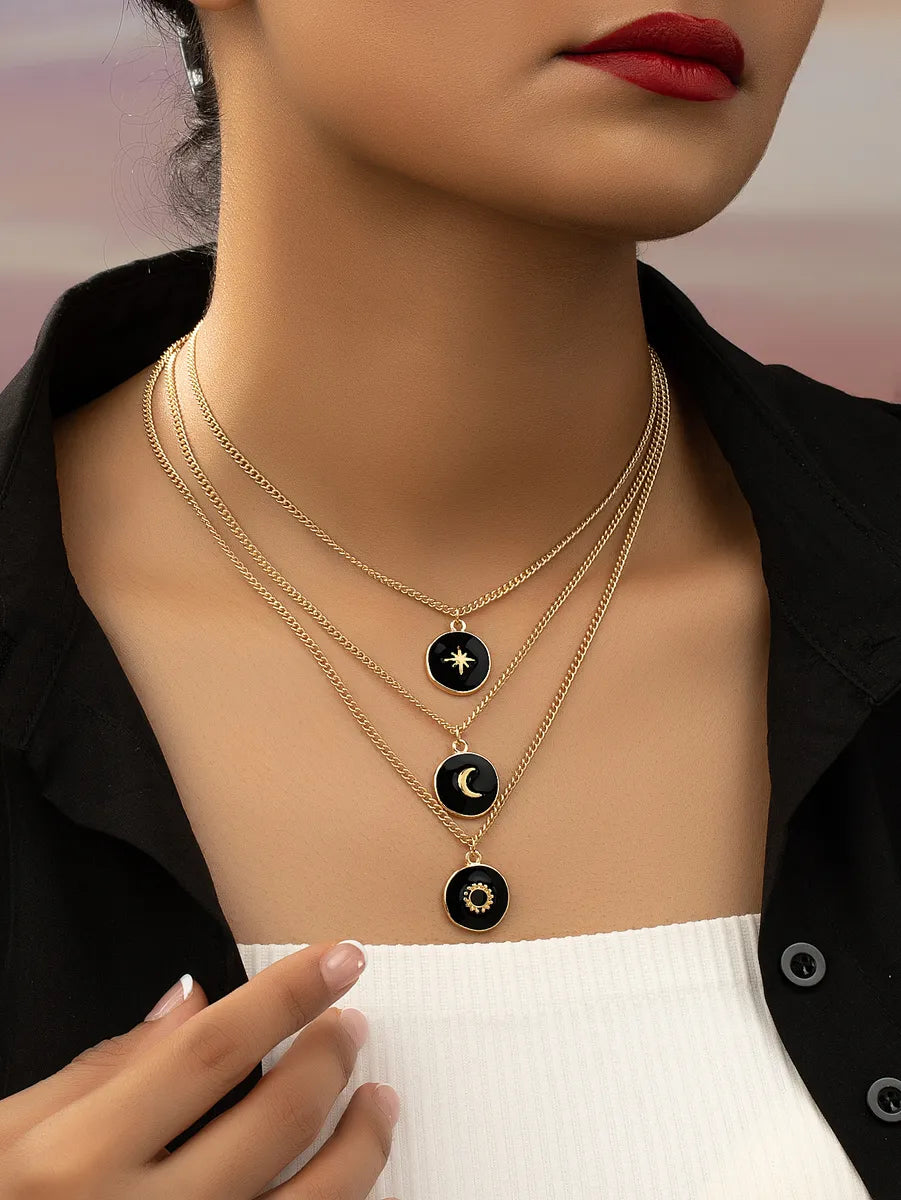 Necklaces For Tight Looks-Simple Style Sun Star Moon Ferroalloy Plating Gold Plated Women's Three Layer Necklace