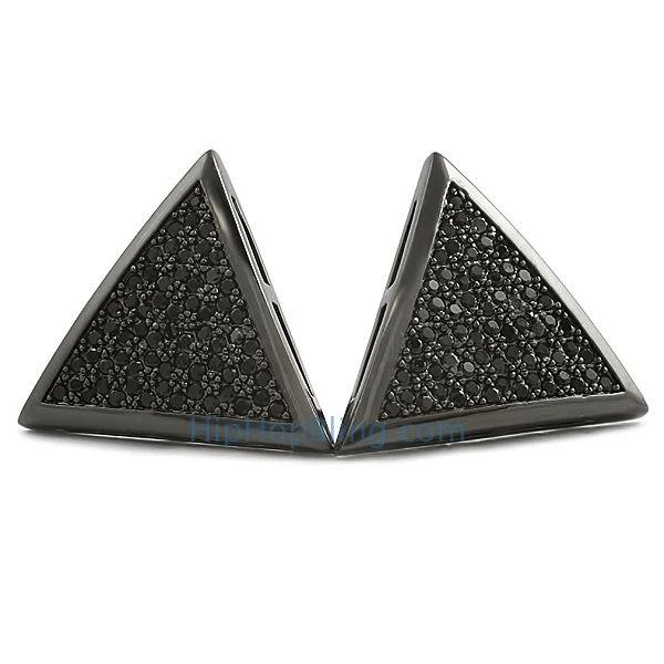 Earrings For Cold Fun-Triangle XL Black CZ Bling Bling Earrings